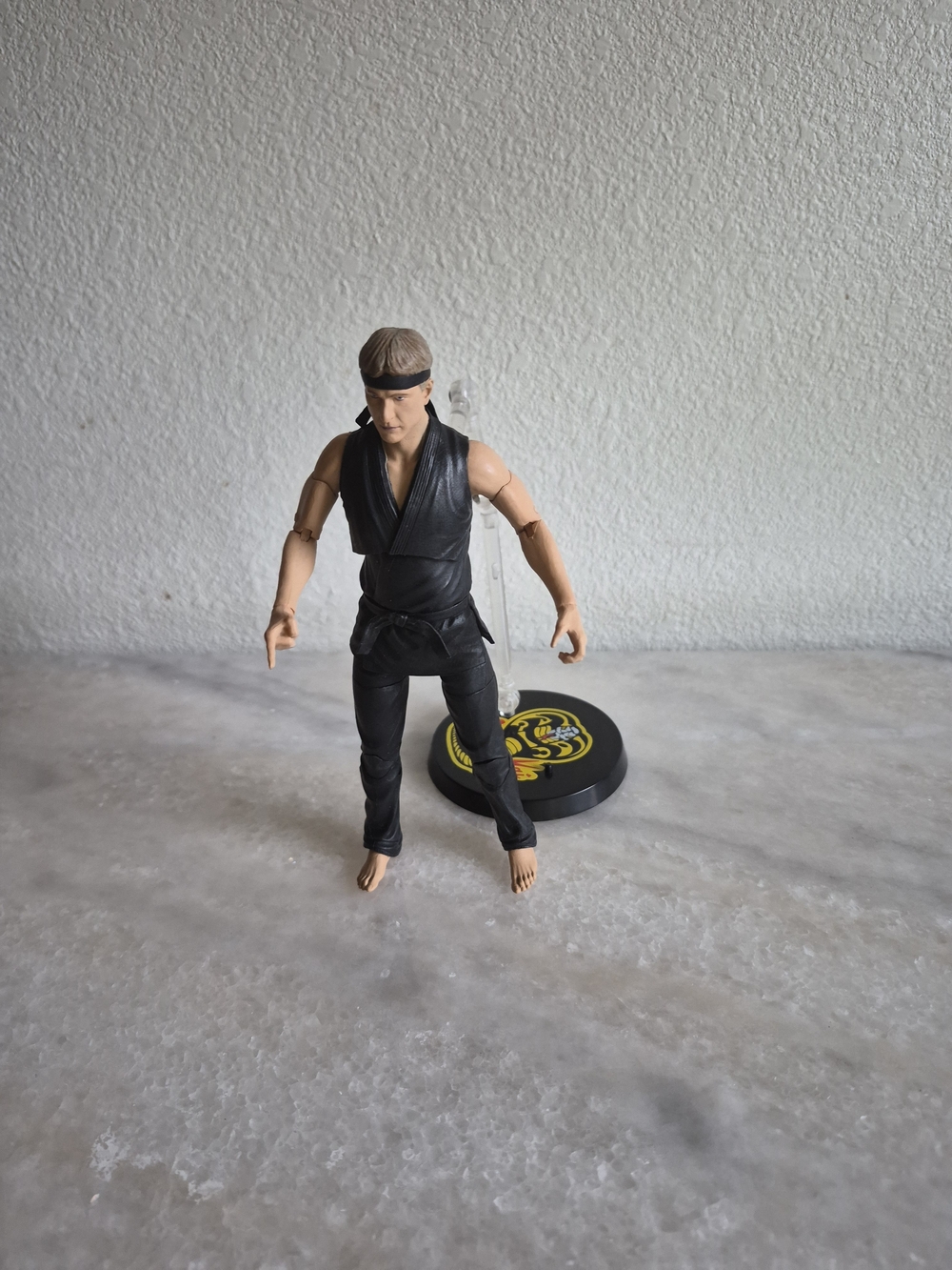 Cobra Kai Action Figure Black Outfit Adjustable w/ Cobra Logo Stand